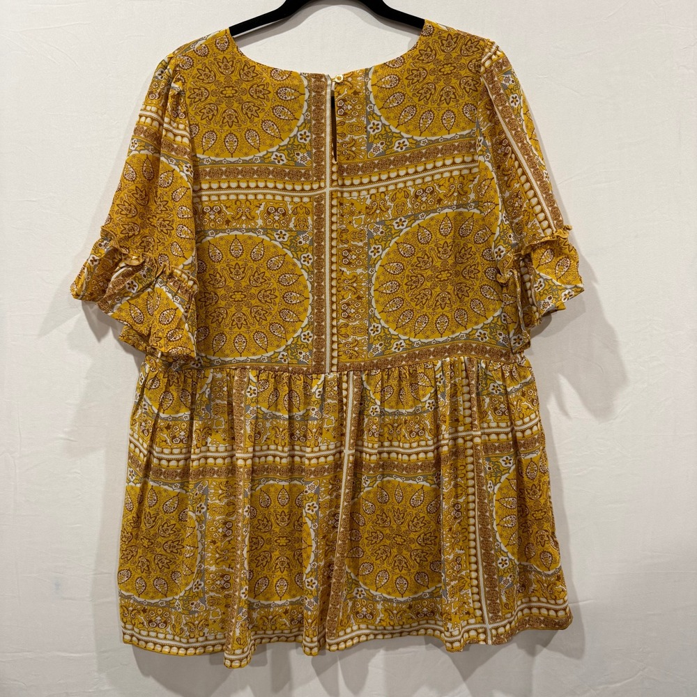 Hayden Los Angeles Yellow Paisley Print Tiered Ruffle Sleeve top Size L - Picture 2 of 5